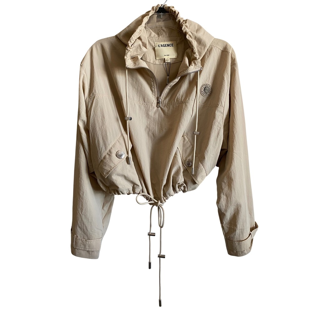 L'AGENCE Bronwyn Cropped Windbreaker Jacket Womens Sz S Cement Beige Silver